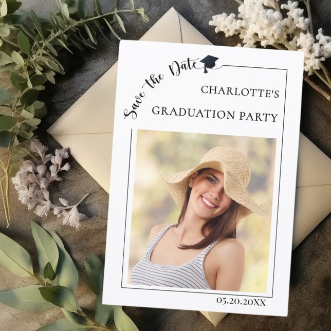 Simple modern photo Graduation party Save the Date (Créateur téléchargé)