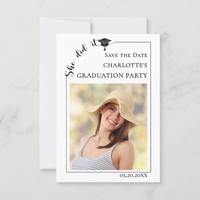 Simple modern photo Graduation party Save the Date (Devant)