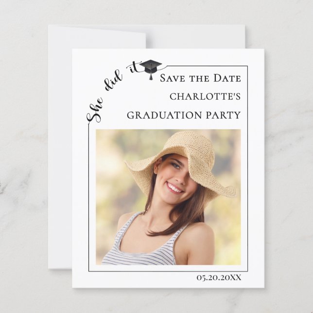 Simple modern photo Graduation Save the Date card (Devant)