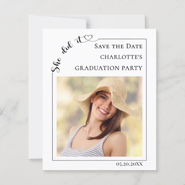 Simple modern photo Graduation Save the Date card (Devant)