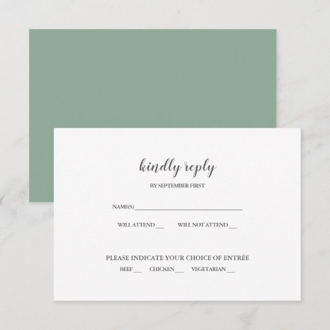 Simple Modern Sage Green Wedding RSVP Invitation (Devant / Derrière)