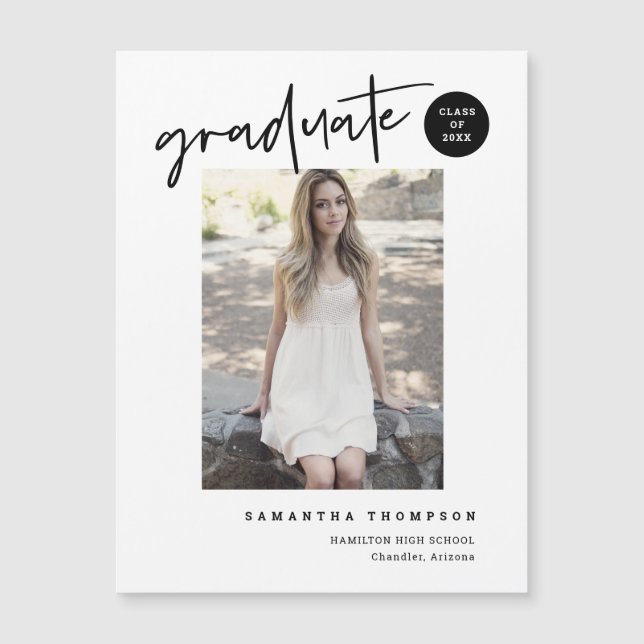 Simple Modern Script School Graduate Photo Magnet (Devant)