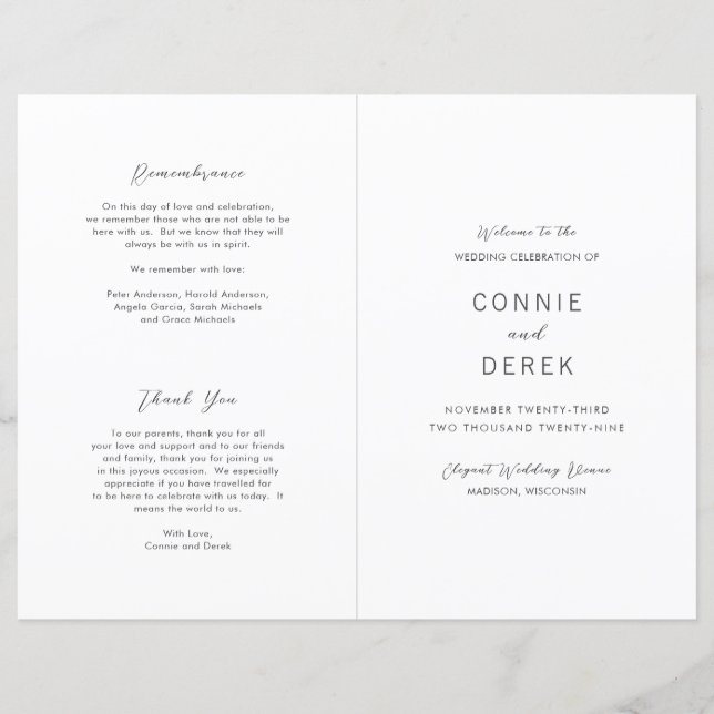 Simple Modern Wedding Program (Devant)