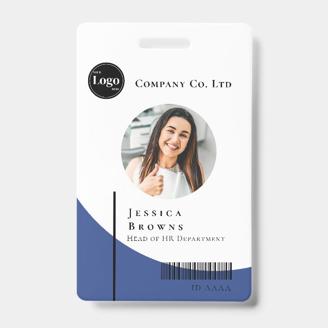 Simple Moderne Badge d'Identité Entreprise Bleu Pr (Avant)