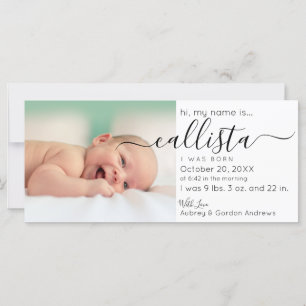 Simple moderne Black White Photo Faire-part de nai