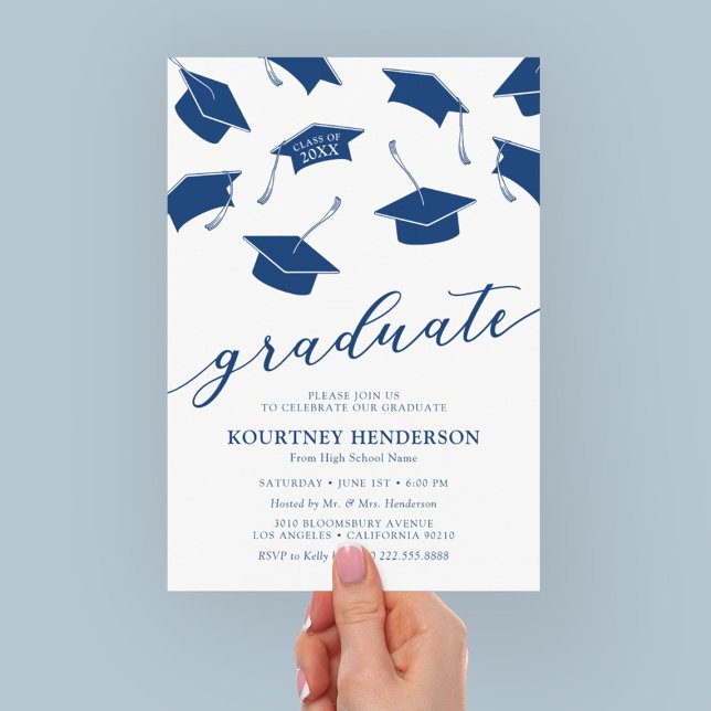 Simple moderne Blue Graduation Party Invitations (Créateur téléchargé)
