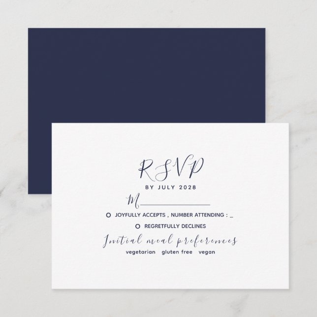 Simple Moderne Carte de Mariage Bleu Marine (Devant / Derrière)