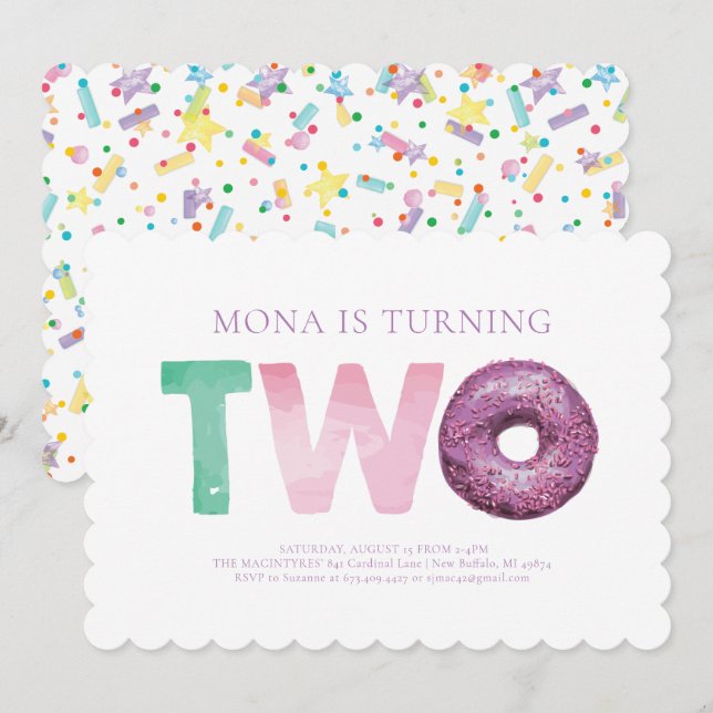 Simple moderne Donut Invitation de deuxième annive (Devant / Derrière)