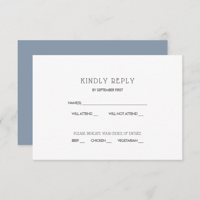 Simple moderne Dusty Blue Wedding Invitation RSVP (Devant / Derrière)