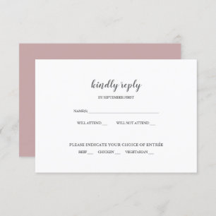 Simple moderne Dusty Rose mariage RSVP Invitation