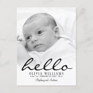 Simple moderne Hello Baby Birth Photo Carte postal