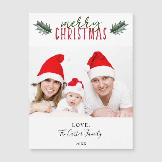 Simple moderne Joyeux Noël Holly aquarelle (Devant)