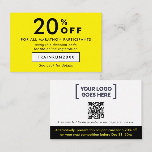 Simple moderne Neon Yellow Coupon rabais Logo QR (Devant / Derrière)