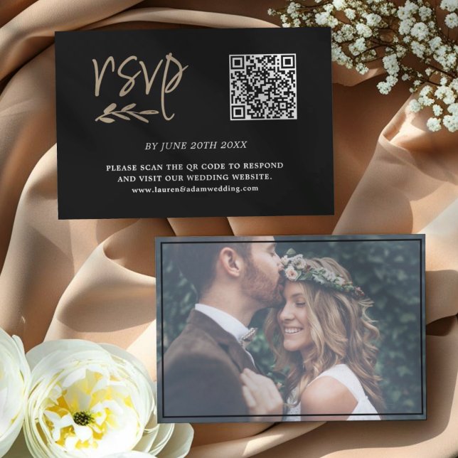Simple Moderne Noir & Or QR Code RSVP  (Créateur téléchargé)