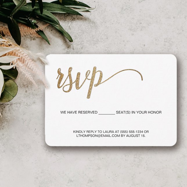 Simple Moderne Or RSVP non postale Siège réservé (Modern elegant gold RSVP email phone Response)