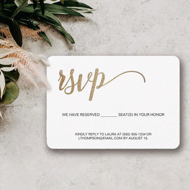 Simple Moderne Or RSVP non postale Siège réservé (Modern elegant gold RSVP email phone Response)