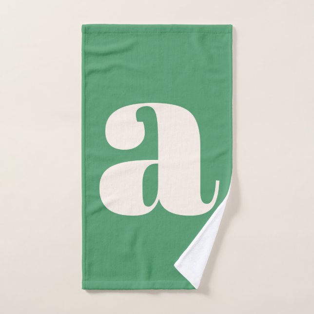 Simple moderne vert gras rétro Monogramme initial (Serviette à main)