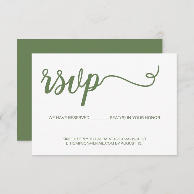 Simple moderne vert Script RSVP sans mailing (Devant / Derrière)