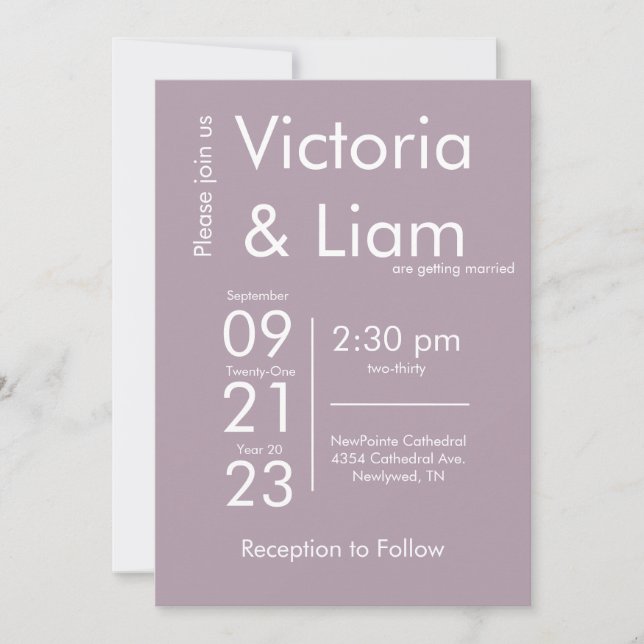 Simple moderne violet Faire-part de mariage de lav (Devant)