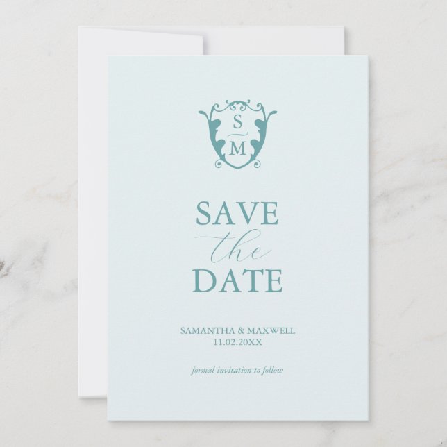 Simple Monogram Bleu Pâle Save The Date (Devant)