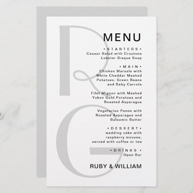 Simple Monogram Typographie minimaliste menu maria (Devant / Derrière)