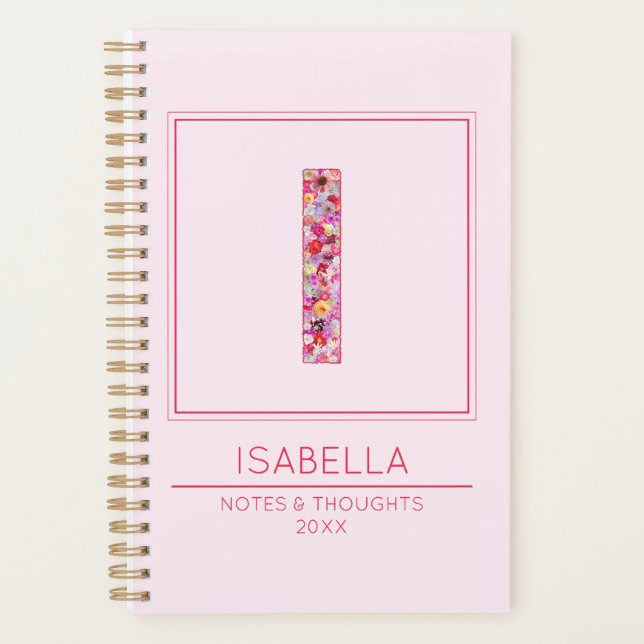 Simple Monogramme Floral Rose Pâle Lettre I (Devant)