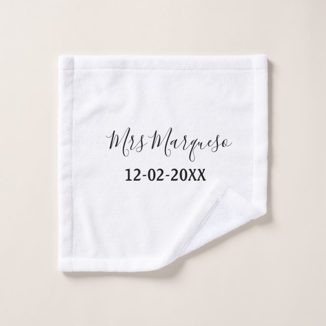 simple monogramme minimal Mme M. nom date année Th (Gant de toilette)