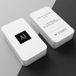 Simple monogramme moderne élégant carte de visite<br><div class="desc">Carte de visite vertical simple minimaliste moderne noir et blanc avec un carré géométrique monogrammé pour une profession libérale ou un réseau de diplômés. Choix parfait pour un look professionnel élégant. Facile à personnaliser avec vos initiales de nom professionnel ou personnel / monogramme et coordonnées des deux côtés ! Veuillez...</div>