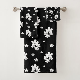Simple motif floral noir minuscule fleurs blanches