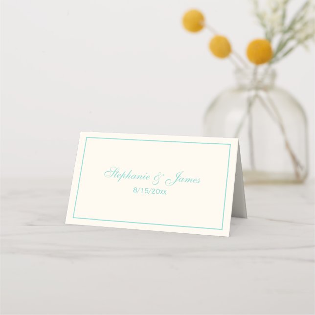 Simple Moyen Turquoise Cadre Cartes d'Escort Ivory (Devant)