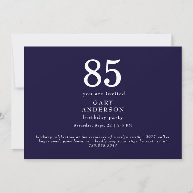 Simple Navy 85e anniversaire de fête Invitation (Devant)