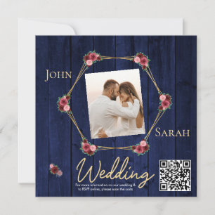 Simple Navy Blue Burgundy Photo Mariage QR Code