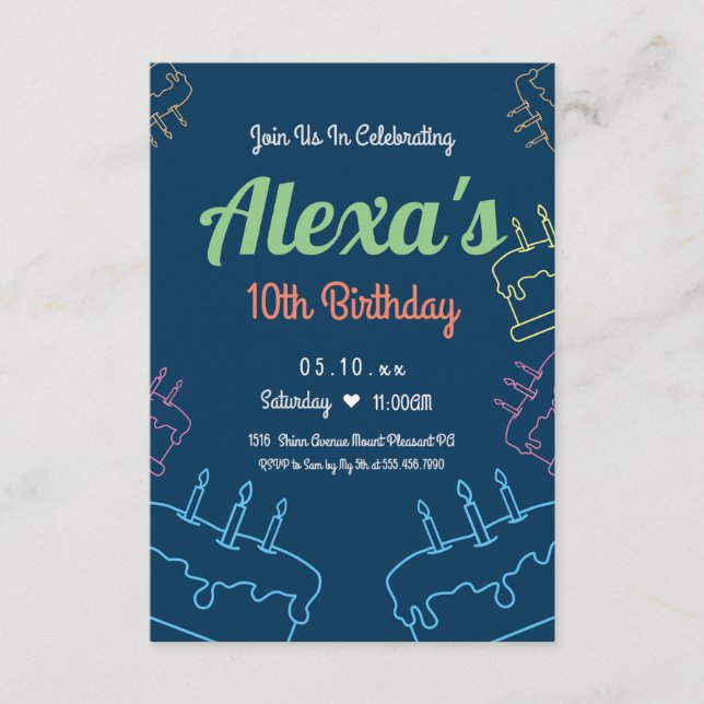 Simple Neon 10e anniversaire Invitation | Personna (Devant)