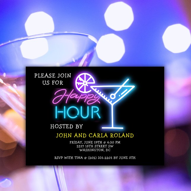 Simple Neon Martini Happy Hour Invitation (Créateur téléchargé)