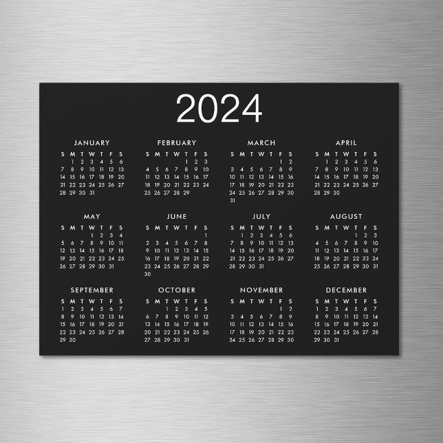 Simple Noir Et Blanc 2024 Calendrier Magnet (Créateur téléchargé)