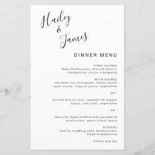 Simple noir et blanc Elégant Mariage moderne Menu
