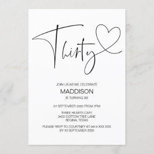 Simple Noir et Blanc Trente Invitation d'anniversa