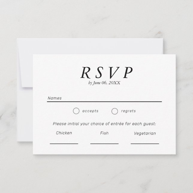 Simple Noir et Blanc Typographie Mariage RSVP (Devant)