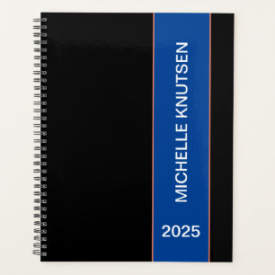 Simple Noir et Bleu Personnalisé Planner 2025