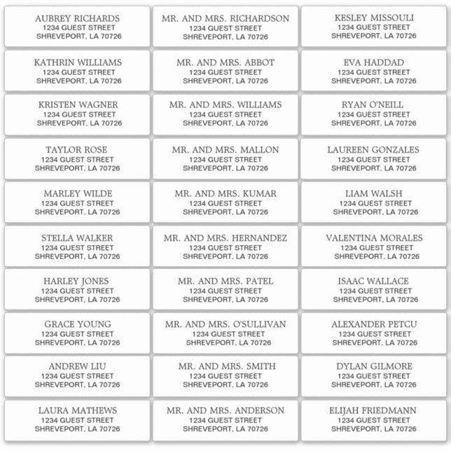 Simple Noir sur blanc Mariage Étiquettes de adress (Devant)