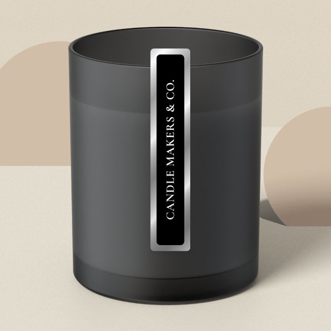 Simple Noir Tamper Preof Mince Étiquette bougie (Black and faux silver effect thin product labels, extra strong tamper-proof stickers)