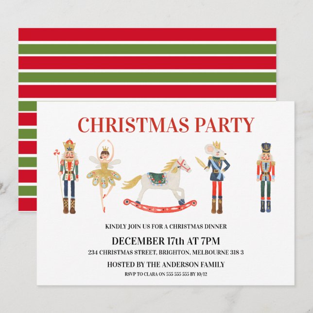 Simple Nutcracker Christmas Party Invitation (Devant / Derrière)