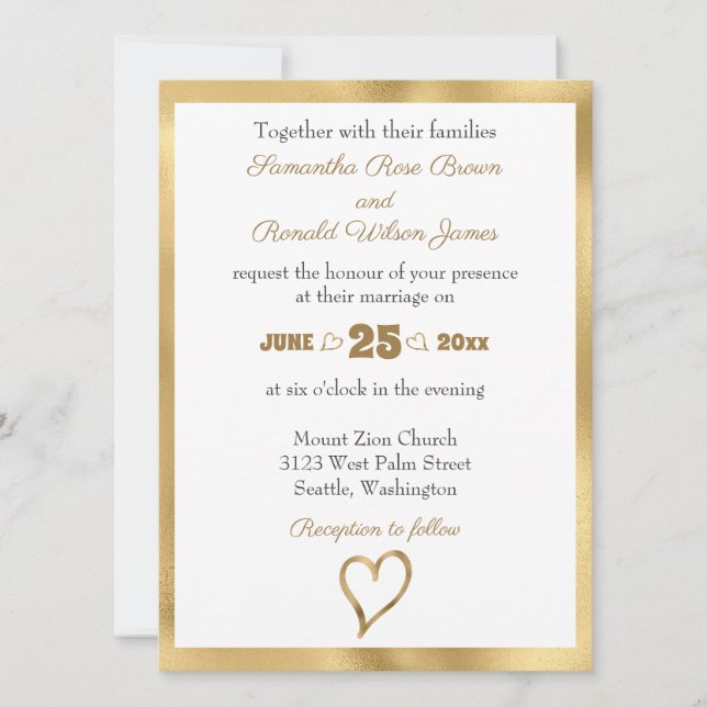 Simple Open Faux Gold Heart Faire-part de mariage (Devant)