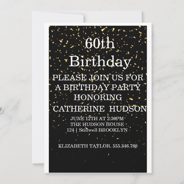 Simple or Black Invitation de 60e anniversaire Bla (Devant)