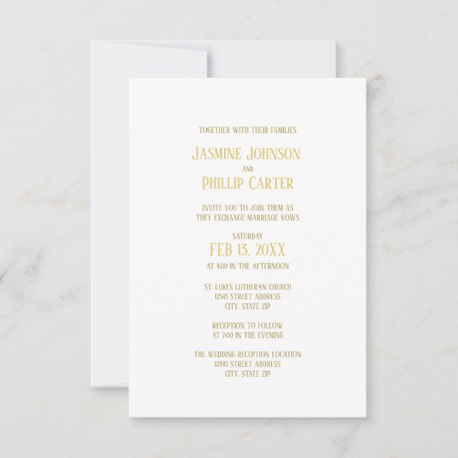 Simple Or - Invitation de mariage/réception 3x5 (Devant)