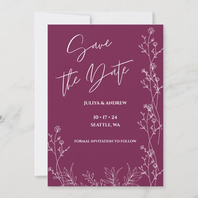 Simple Pansy Purple script wedding  save the date (Devant)