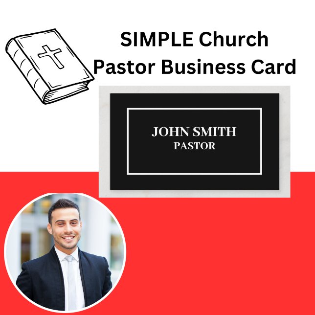 SIMPLE Pasteur de l'église Carte de visite noir et (SIMPLE Church Pastor Black and White Business Card)