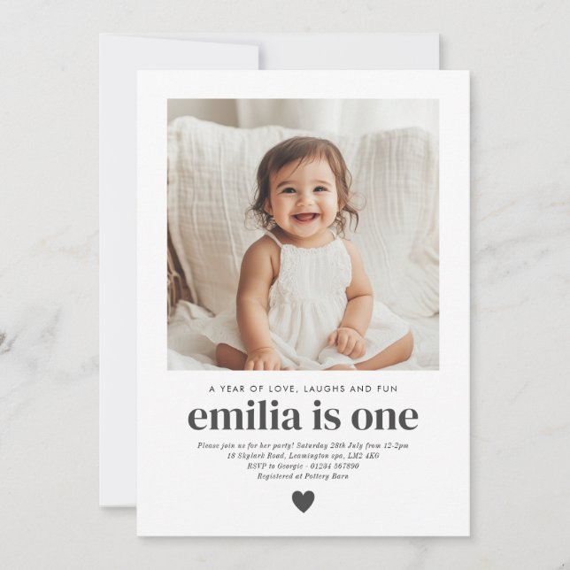 Simple Photo 1st Birthday Girl Invitation (Devant)
