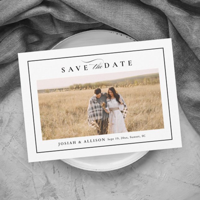 Simple Photo de Mariage Noir & Blanc Save the Date (Elegant black and white photo wedding save the date magnetic card.)