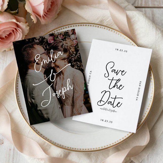Simple Photo de Save the Date écrit à la main Fant (Créateur téléchargé)